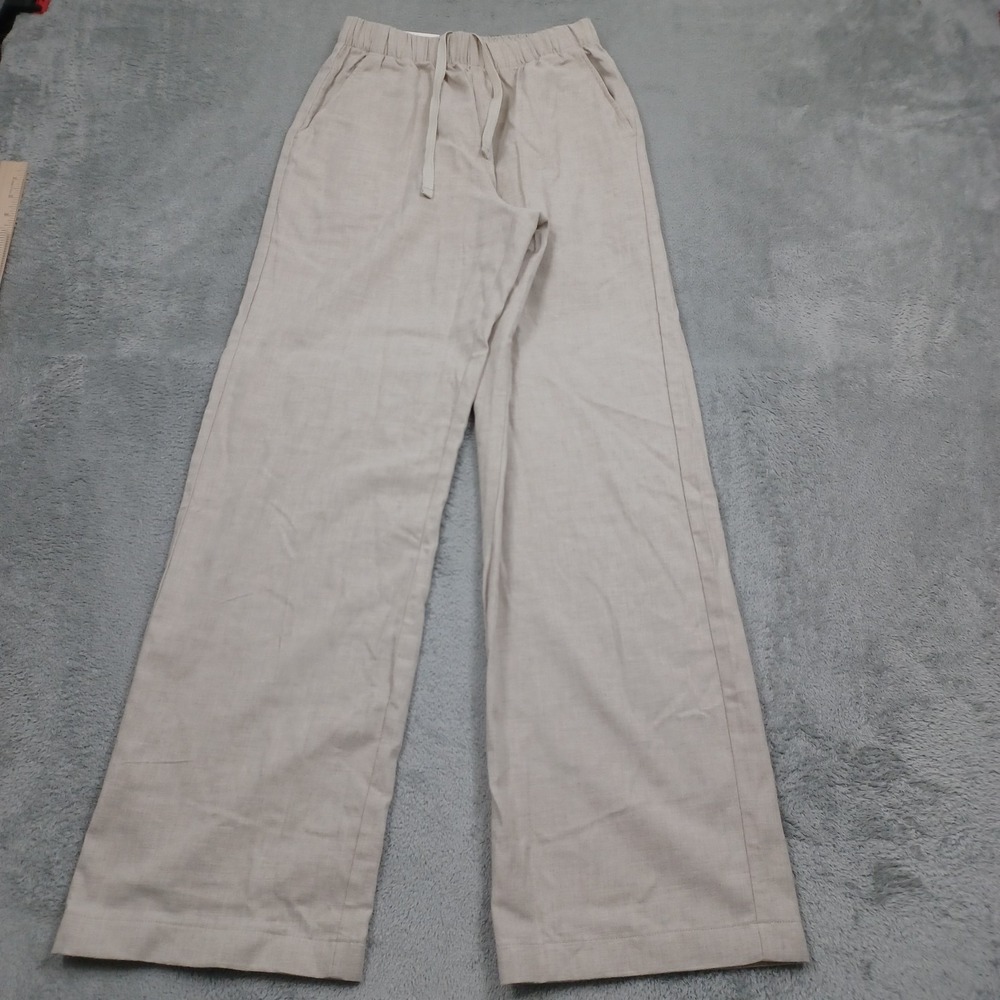 Uniqlo Pants Womens XS Beige Wide Leg Cotton Drawstring Preppy NWT